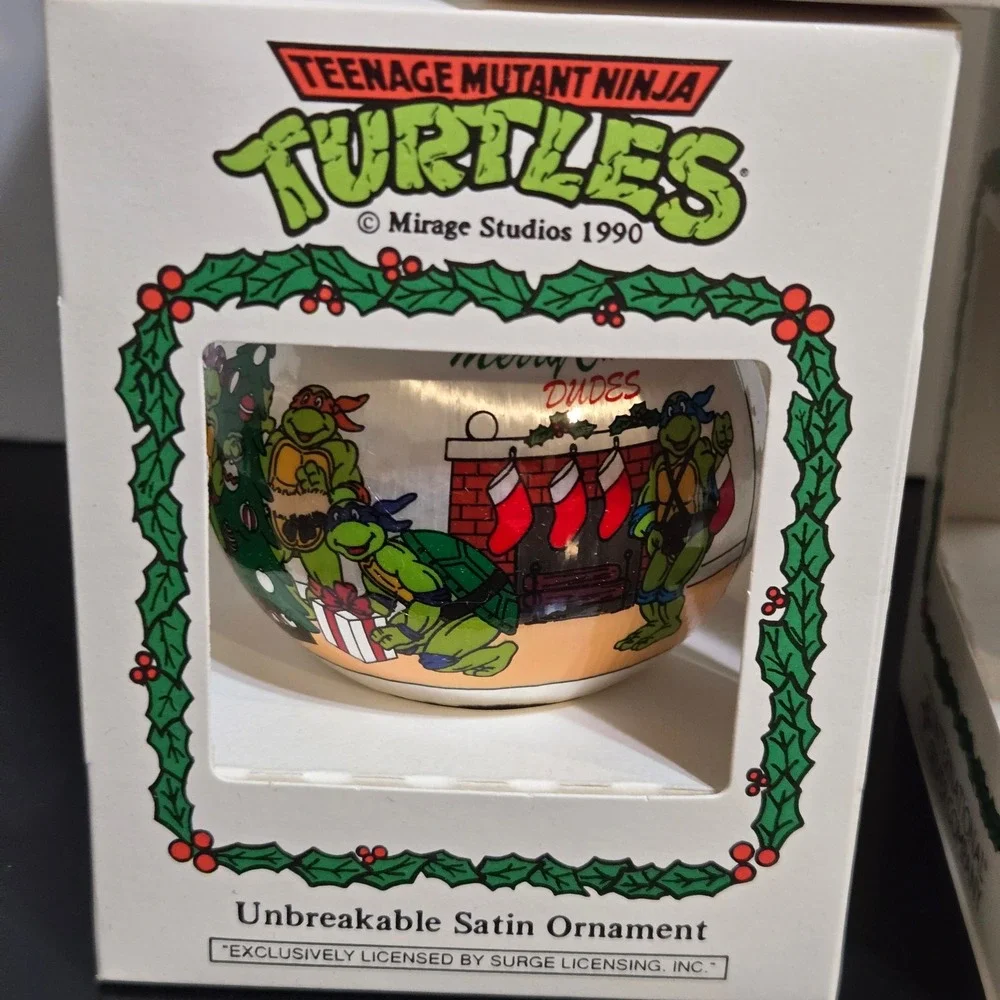 6 Teenage Mutant Ninja Turtles Unbreakable Christmas Ornaments Satin 1990 TMNT